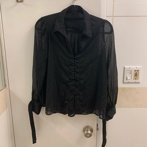 Zara Black Long Sleeve Blouse Top with little dots Size M EXC